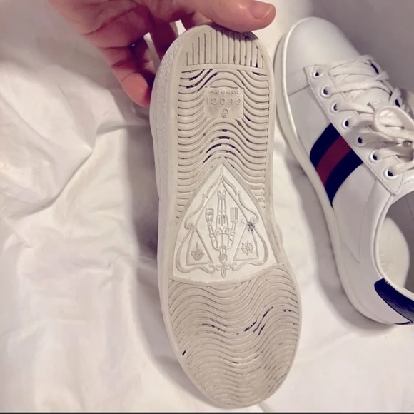 GUCCI UNISEX NEW ACE White Webbed Red Blue Sneakers M 35 1/2 6 USA W 7 W/RECEIPT - Picture 9 of 11
